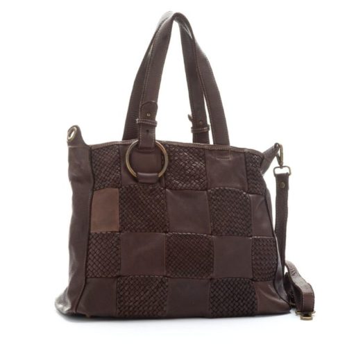 MARINA Chequer Woven Hand Bag Brown