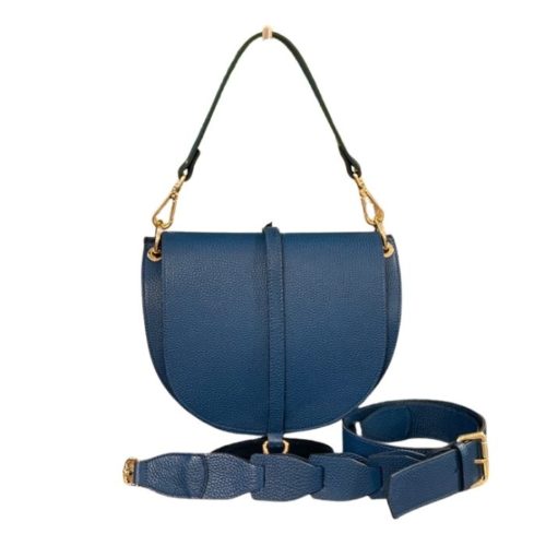 VITTORIA Medium Saddle Bag Pebble Leather | Ocean Blue
