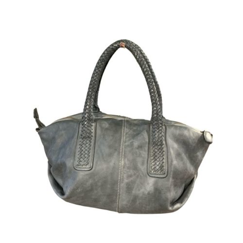 BABY MADRID Smooth Leather Handbag With Woven Handles Grey
