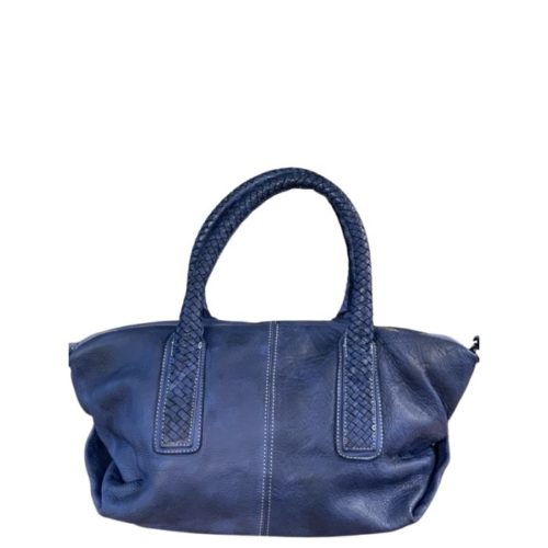 BABY MADRID Smooth Leather Handbag With Woven Handles Navy