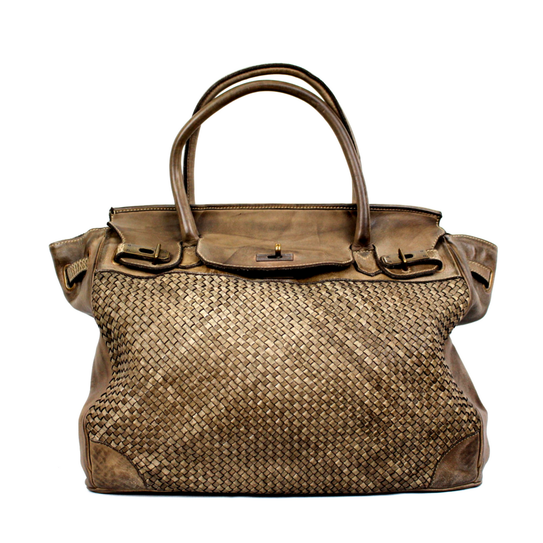 ALICIA Woven Structured Leather Bag | Dark Taupe - The Leather Mob