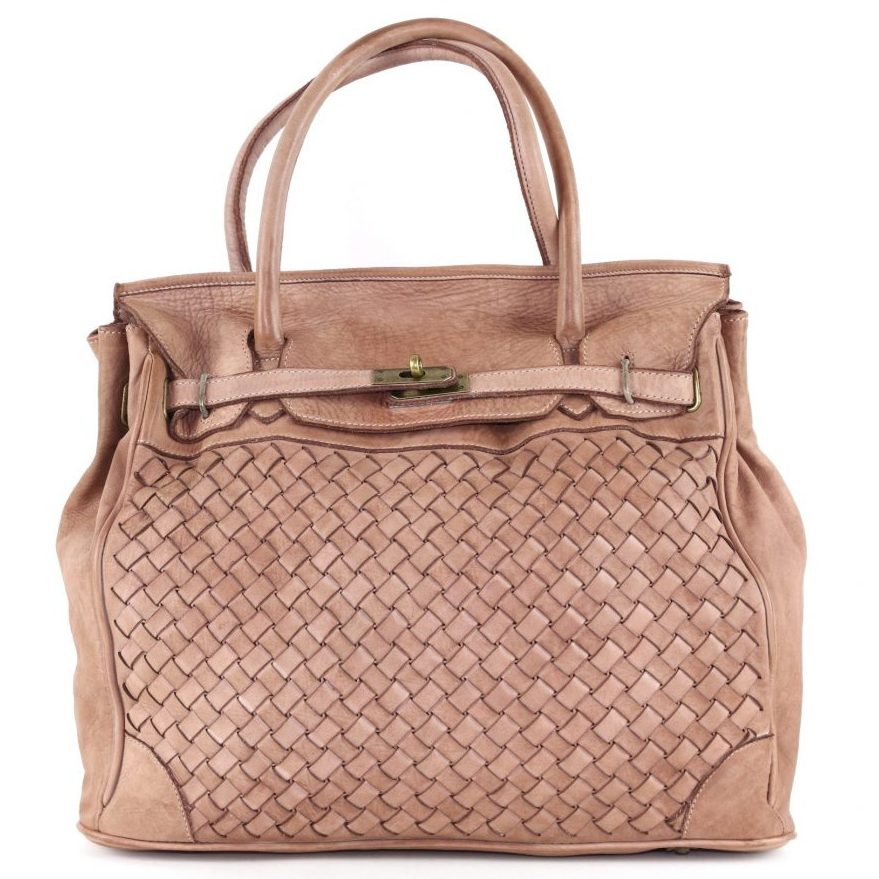 ALICIA Structured Leather Bag Large Weave | Blush