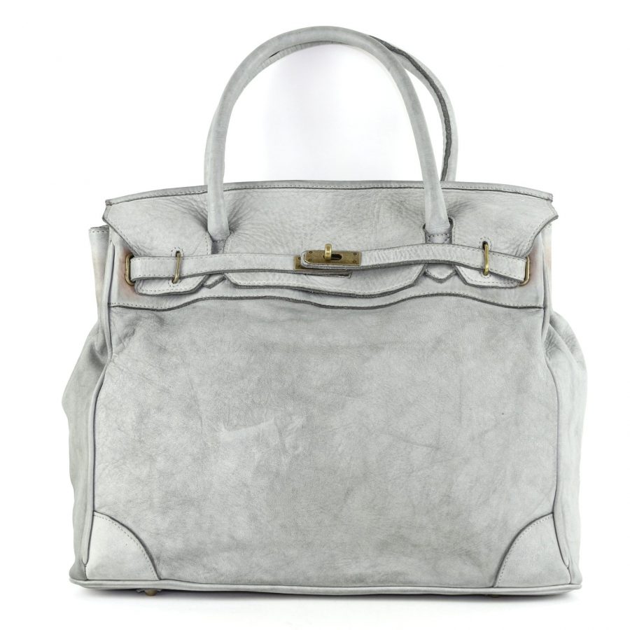 ALICIA Structured Leather Bag | Light Grey