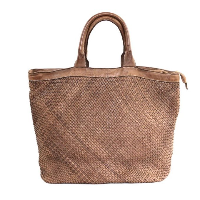 CHIARA Woven Leather Tote Bag | Light Taupe