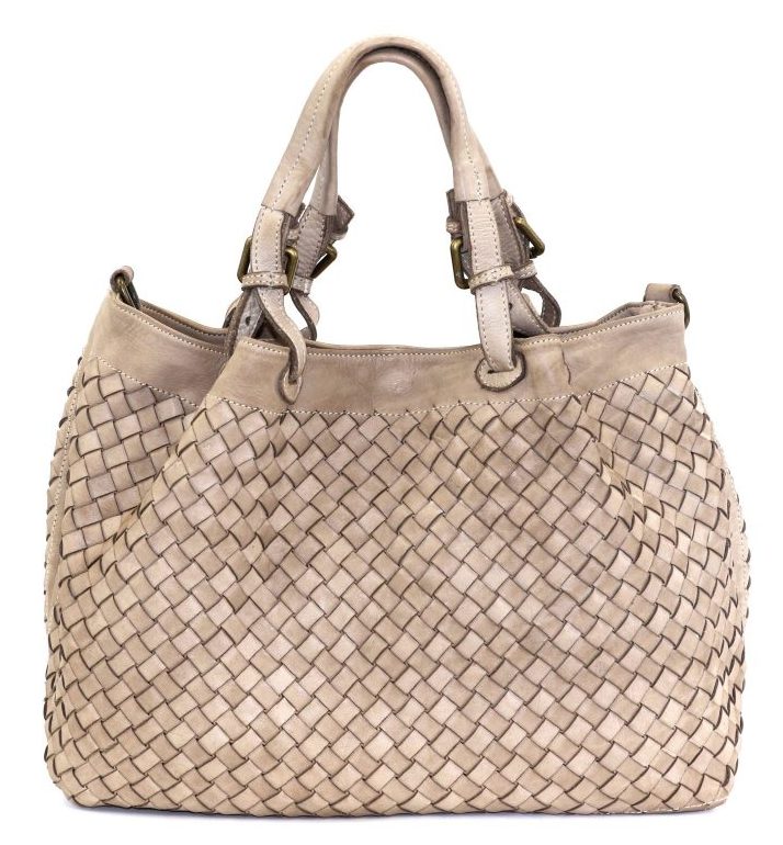 LUCIA Woven Leather Tote Bag | Beige