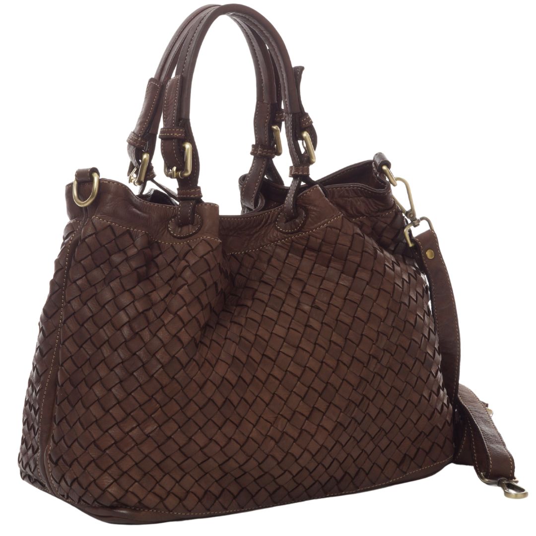 LUCIA Woven Leather Tote Bag | Brown