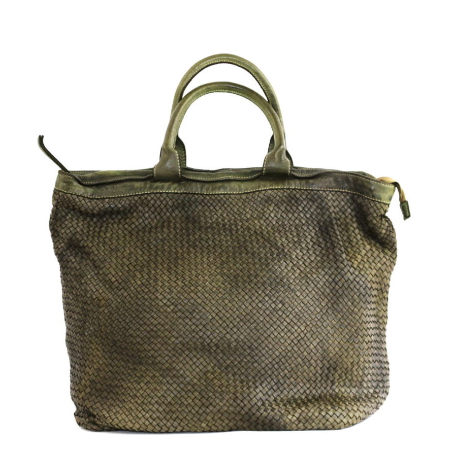 CHIARA Woven Leather Tote Bag | Army Green