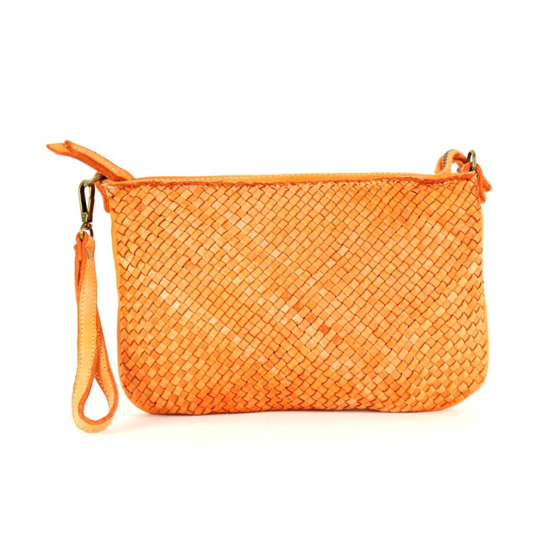 CLAUDIA Woven Wristlet Bag with Long Detachable Strap | Orange