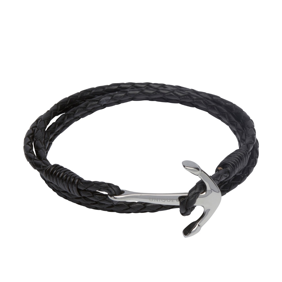 Unique & Co Men’s Double Leather Bracelet with Anchor Clasp Black