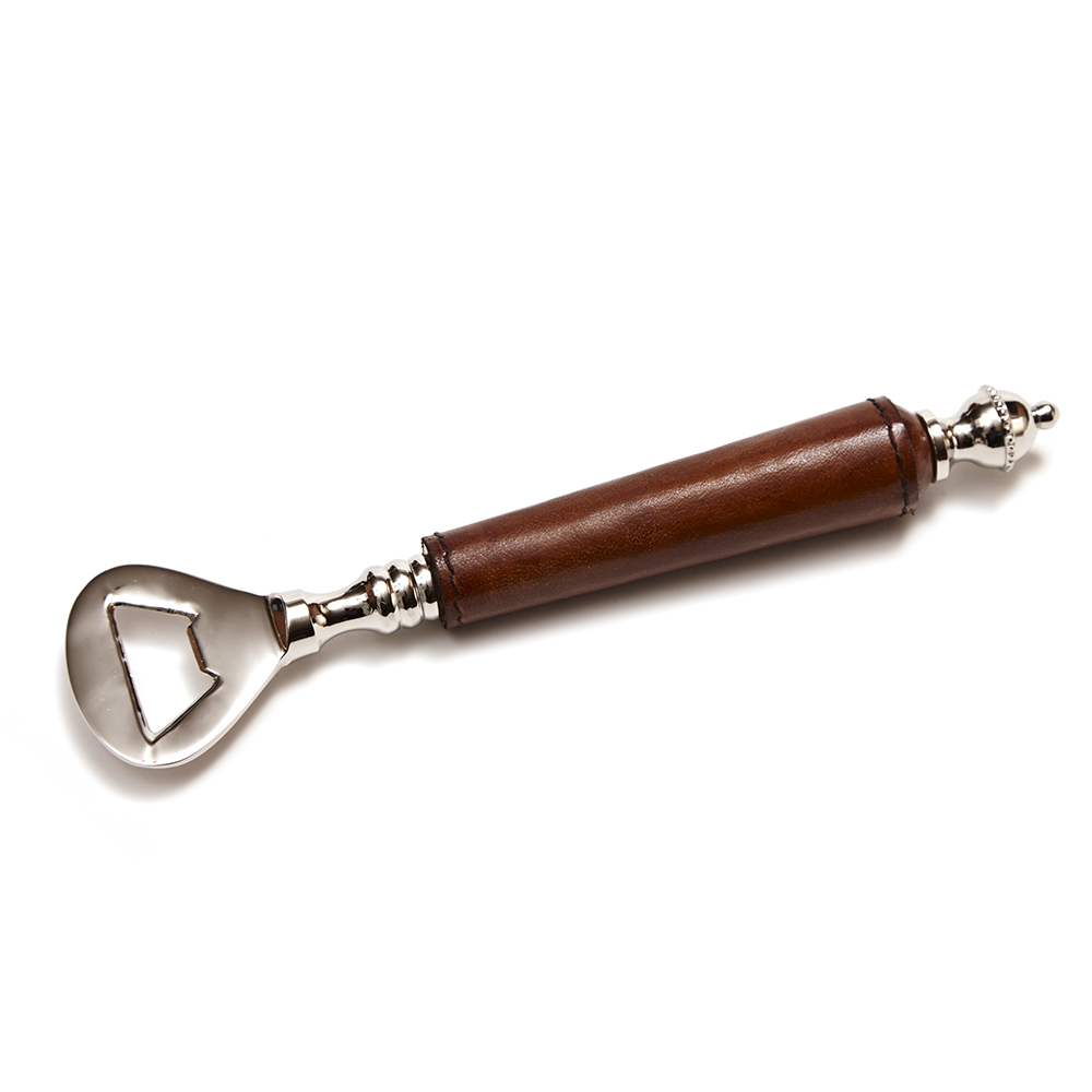 Bottle opener with leather handle