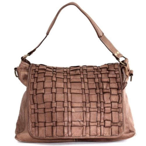 VIRGINIA Flap Bag With Asymmetric Weave Taupe *** Last Chance ***