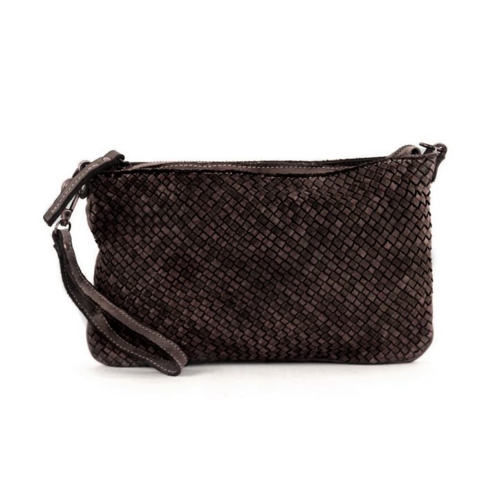 CLAUDIA Woven Wristlet Bag with Long Detachable Strap | Dark Brown
