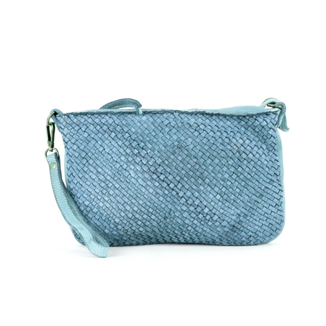 CLAUDIA Woven Wristlet Bag with Long Detachable Strap | Denim