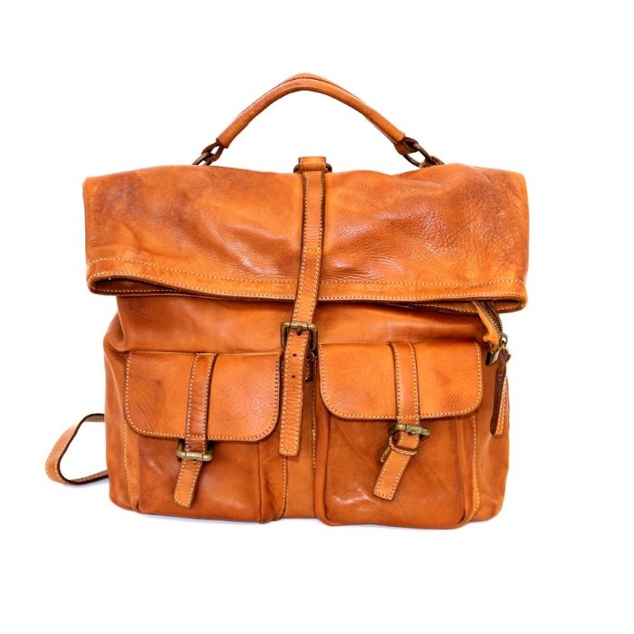 RACHELE Backpack with two pockets Tan - The Leather Mob