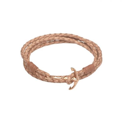Unique & Co Women’s Leather Bracelet With Rose Gold Anchor Clasp Natural