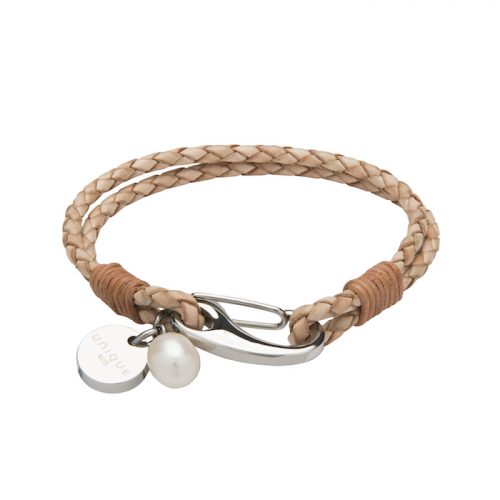 Unique & Co Women’s Leather Bracelet With Pearl Charm Natural