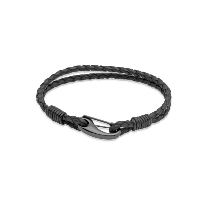 Unique & Co Men’s Leather Bracelet Black Shrimp Clasp | Black