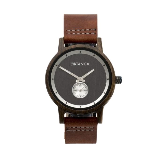 OLIVE Men’s Wood & Leather Watch with Brown Strap