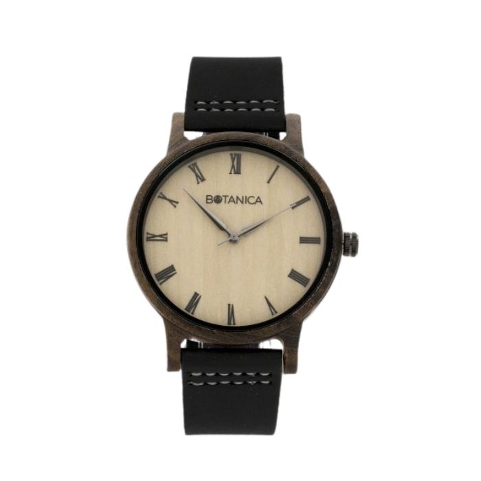 CEDAR Men’s Wood & Leather Watch with Black Strap
