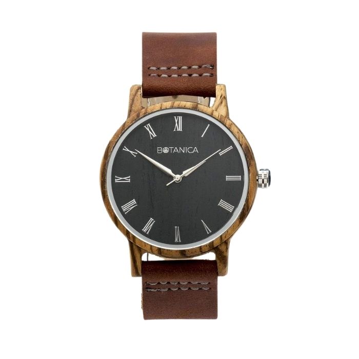 IVY Men’s Wood & Leather Watch with Brown Strap
