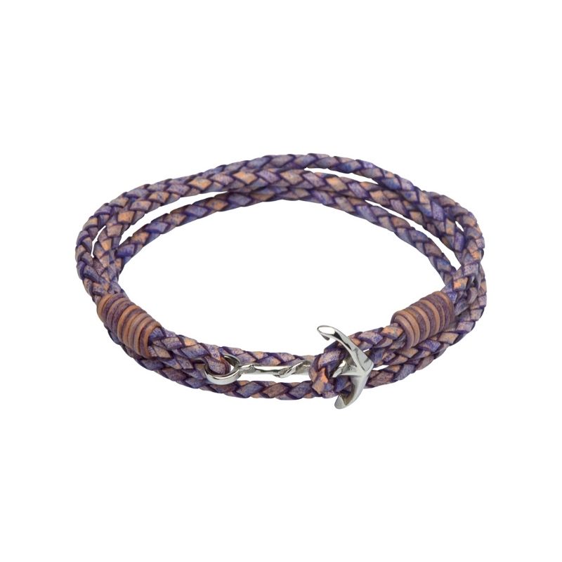 Unique & Co Women’s Leather Bracelet with Anchor Clasp Purple