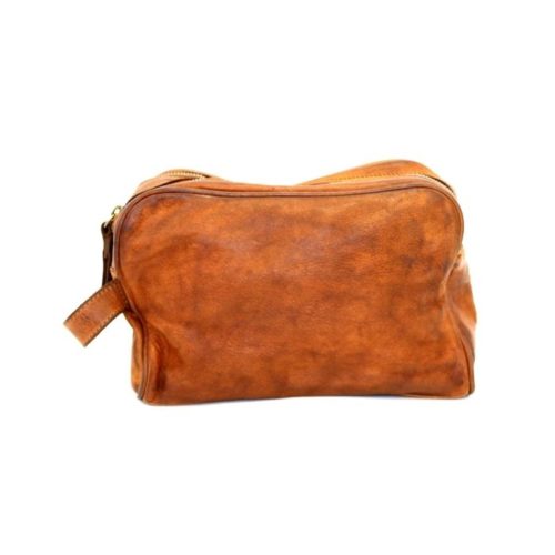 NICOLA Leather Wash Bag Tan