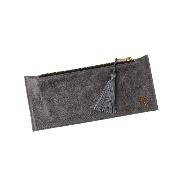 Leather Pencil Case Grey with Grey Tassel