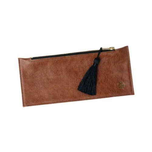 Leather Pencil Case Tan With Black Tassel