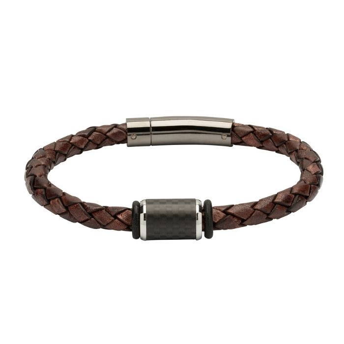 Unique & co Men’s Leather Bracelet with Brown & Steel Element – Antique Brown