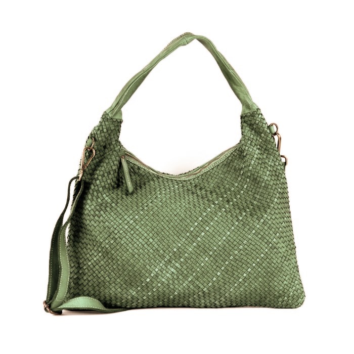 ANNA Woven Leather Shoulder Bag | Army Green