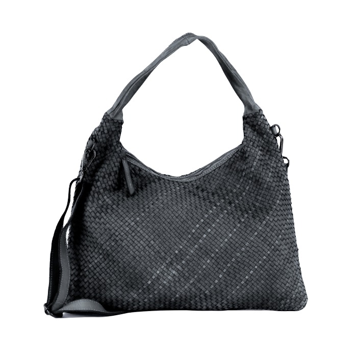 ANNA Woven Leather Shoulder Bag | Dark Grey