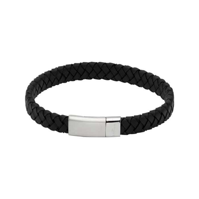 Unique & co Men’s Leather Bracelet with magnetic silver fastening – Black