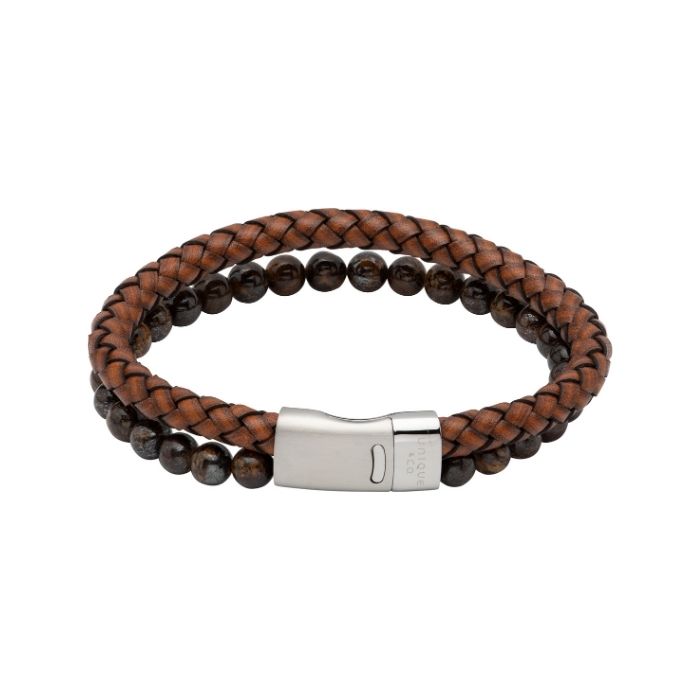 Unique & co Men’s Double Bracelet Leather and Beads – Antique Brown