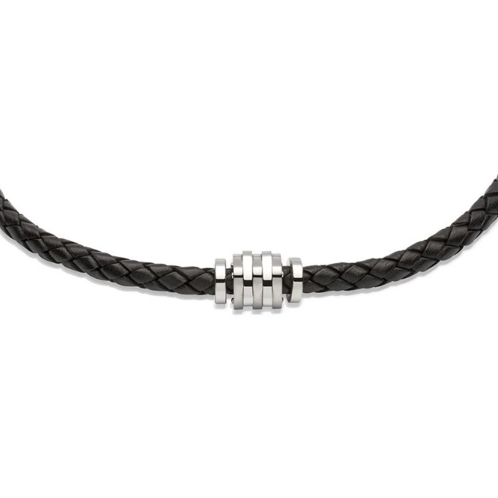 Unique & Co Men’s Leather Necklace & Steel Elements – Black