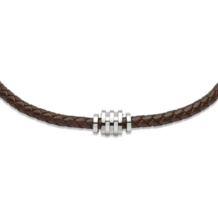 Unique & Co Men’s Leather Necklace & Steel Elements – Dark Brown
