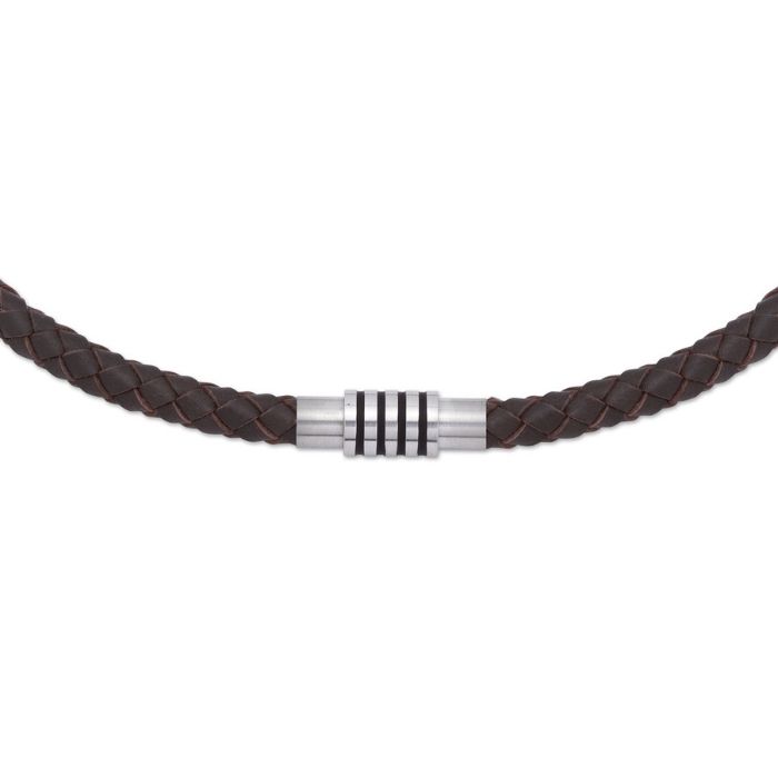 Unique & Co Men’s Leather Necklace Magnetic Steel & Enamel Closure – Dark Brown