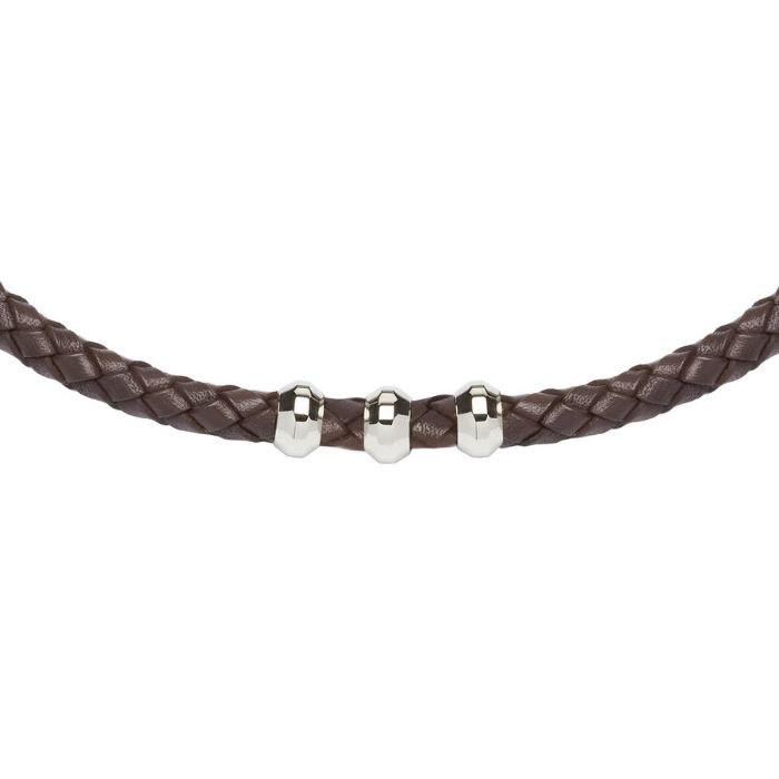 Unique & Co Men’s Leather Necklace Rounded Steel Elements – Dark Brown (45cm)