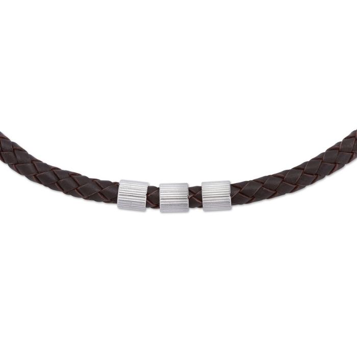Unique & Co Men’s Leather Necklace with 3 Steel Elements – Dark Brown
