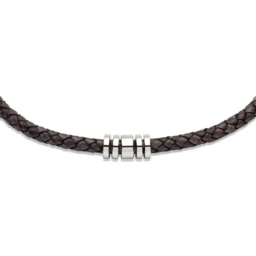 Unique & Co Men’s Leather Necklace & Steel Elements – Antique Black