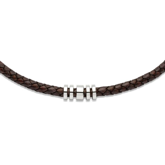 Unique & Co Men’s Leather Necklace & Steel Elements – Antique Brown