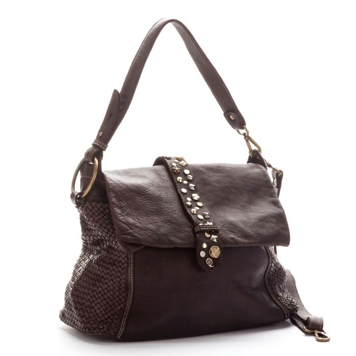 Woven Leather Shoulder Bag with Studs - Priscilla - The