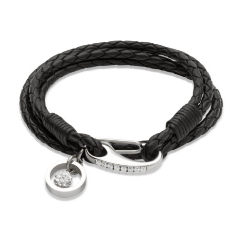 Unique & Co Women’s Leather Bracelet With Crystal Ball Charm Black