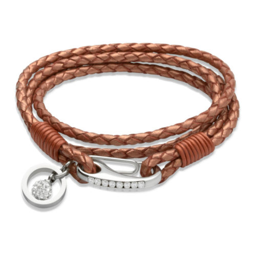 Unique & Co Women’s Leather Bracelet With Crystal Ball Charm Copper