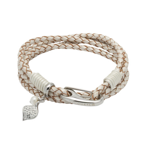 UNIQUE & CO WOMENS LEATHER BRACELET WITH CRYSTAL CHARM Pearl