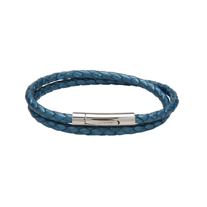 Unique & Co Women’s Leather Bracelet with Steel Clasp Metallic Blue