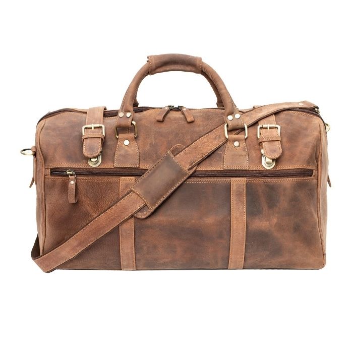 Rugged leather Holdall Duffle Bag | Light Brown