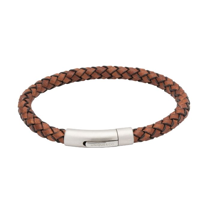 Unique & Co Men’s Leather Bracelet with Matte Clasp Antique Dark Brown