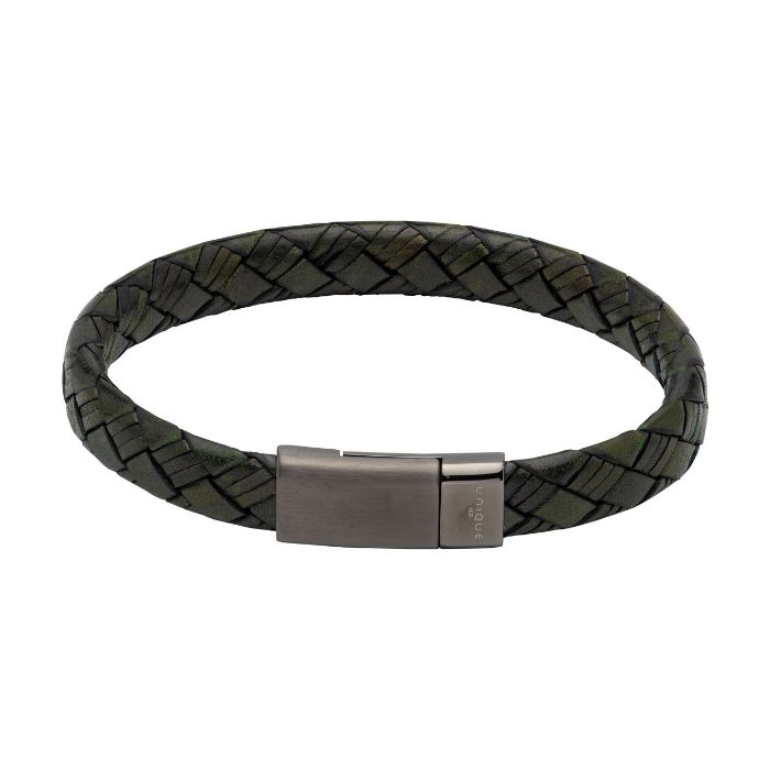 Unique & co Men’s Leather Bracelet With Magnetic Clasp Dark Green