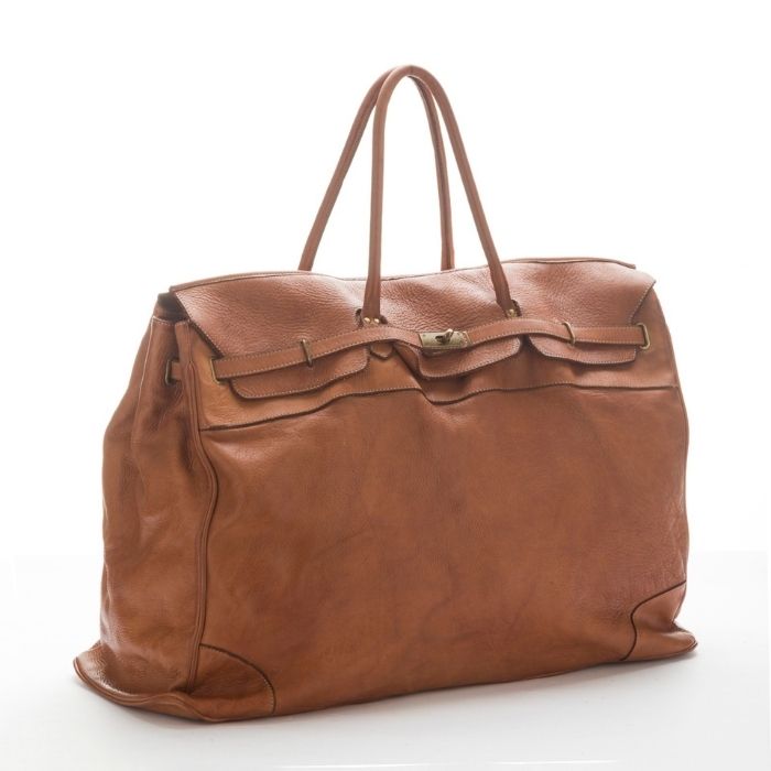 ALICE Large Leather Tote-shaped Luggage Bag | Tan
