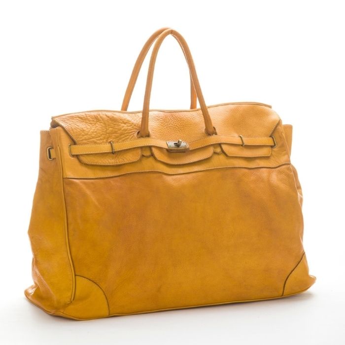 ALICE Large Leather Tote-shaped Luggage Bag | Mustard